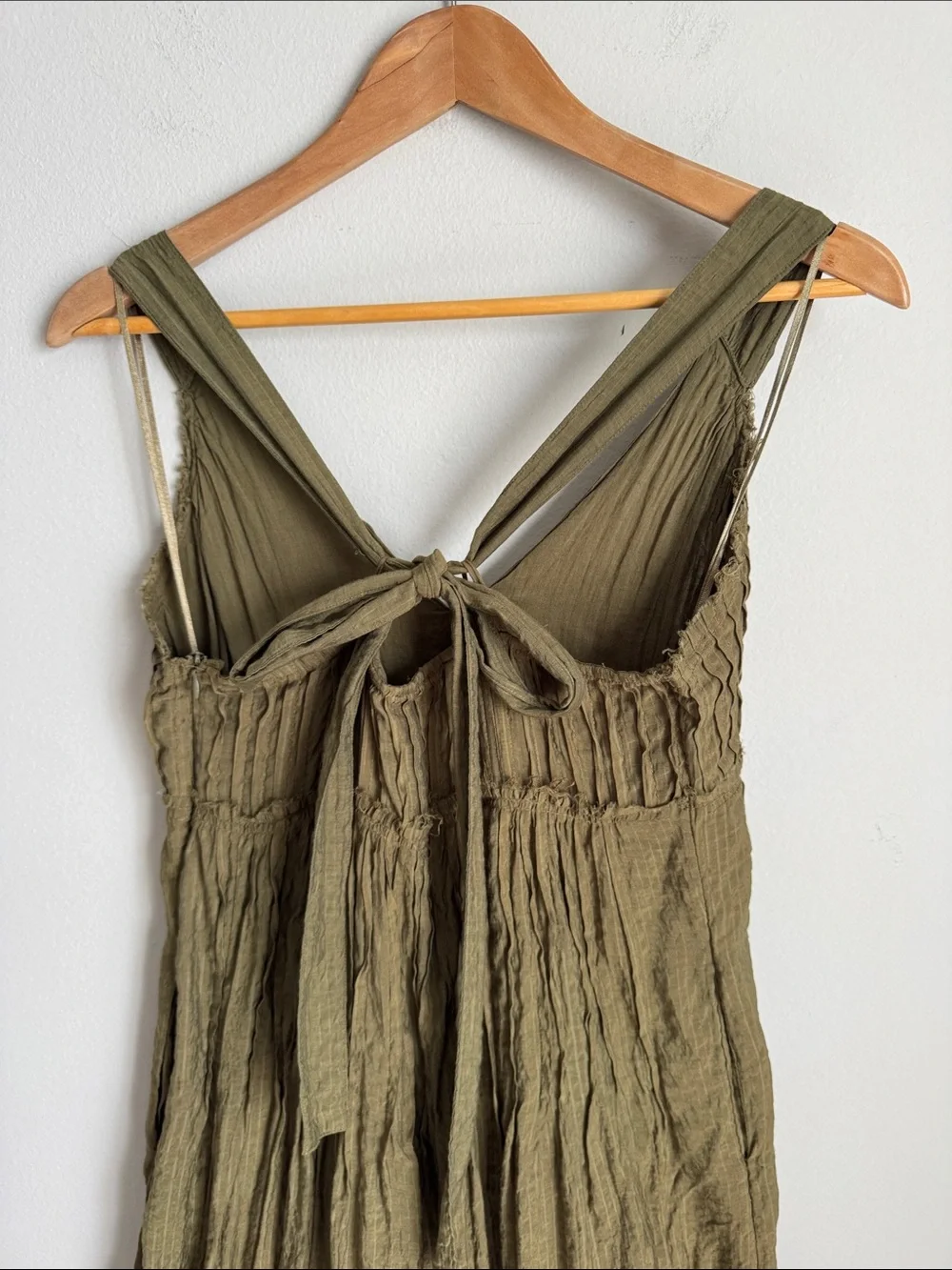Free People Frankie Pintuck Maxi Dress Olive Green Boho Open Back S
